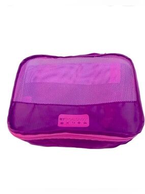 MY TAGALONGS 14’ Foldable Mesh Purple Travel Bag w Zipper & Handle Makeup Case